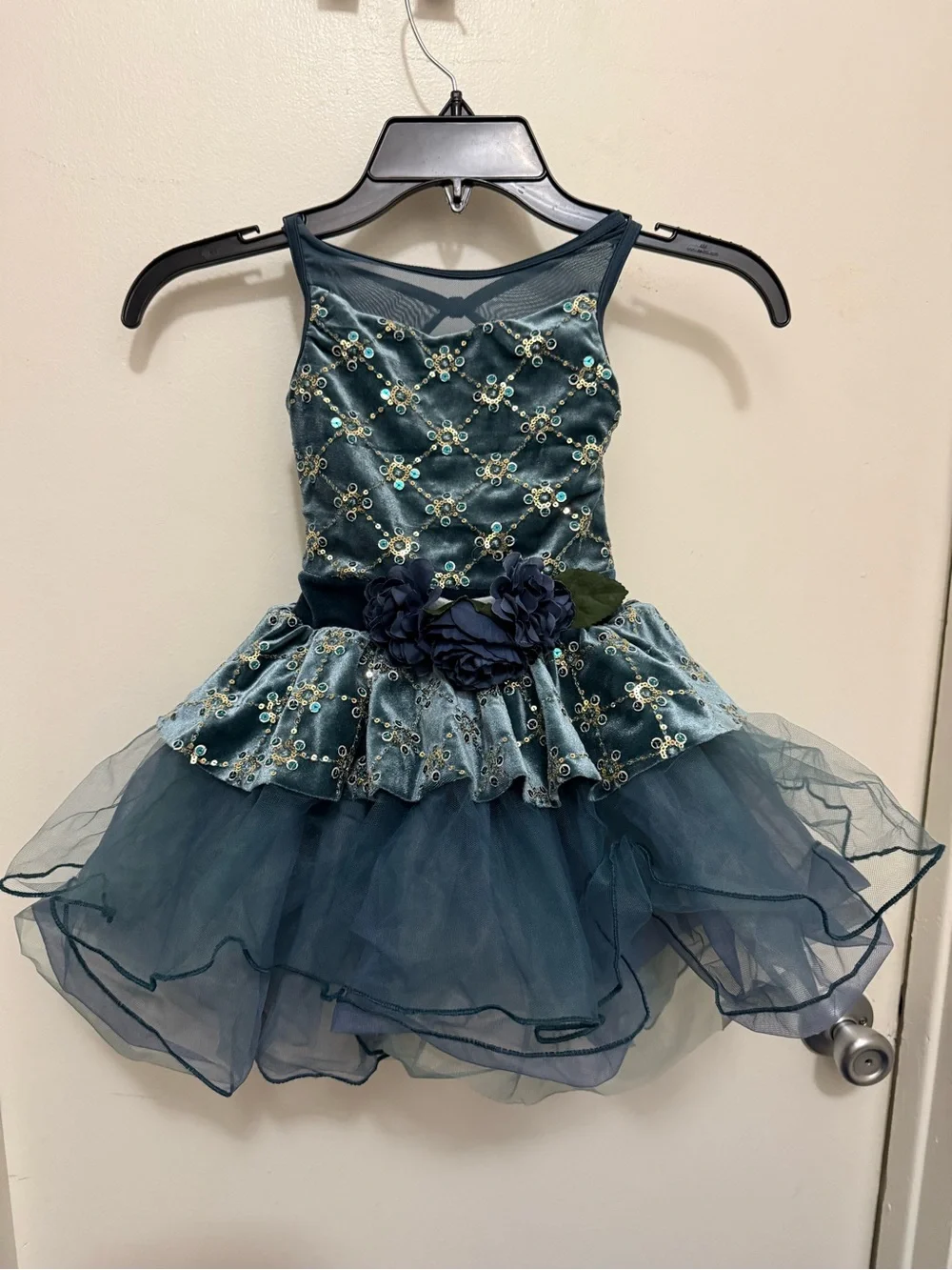 Teal Floral Velvet and Tulle Girls' Costume/ Recital Dress